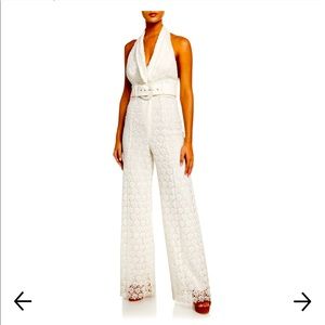 Zimmermann Super-Eight Lace Linen Halter-Neck Jumpsuit